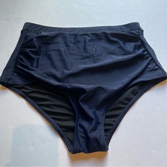 Women's Bikini Bottom Navy Blue Size Large Ruched Sides. High Waist - Picture 1 of 7